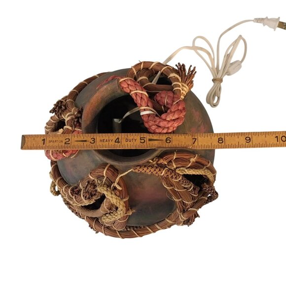 Raku Pottery Luminary Lamp With Pine Needle Natural Accents Signed - Picture 9 of 9